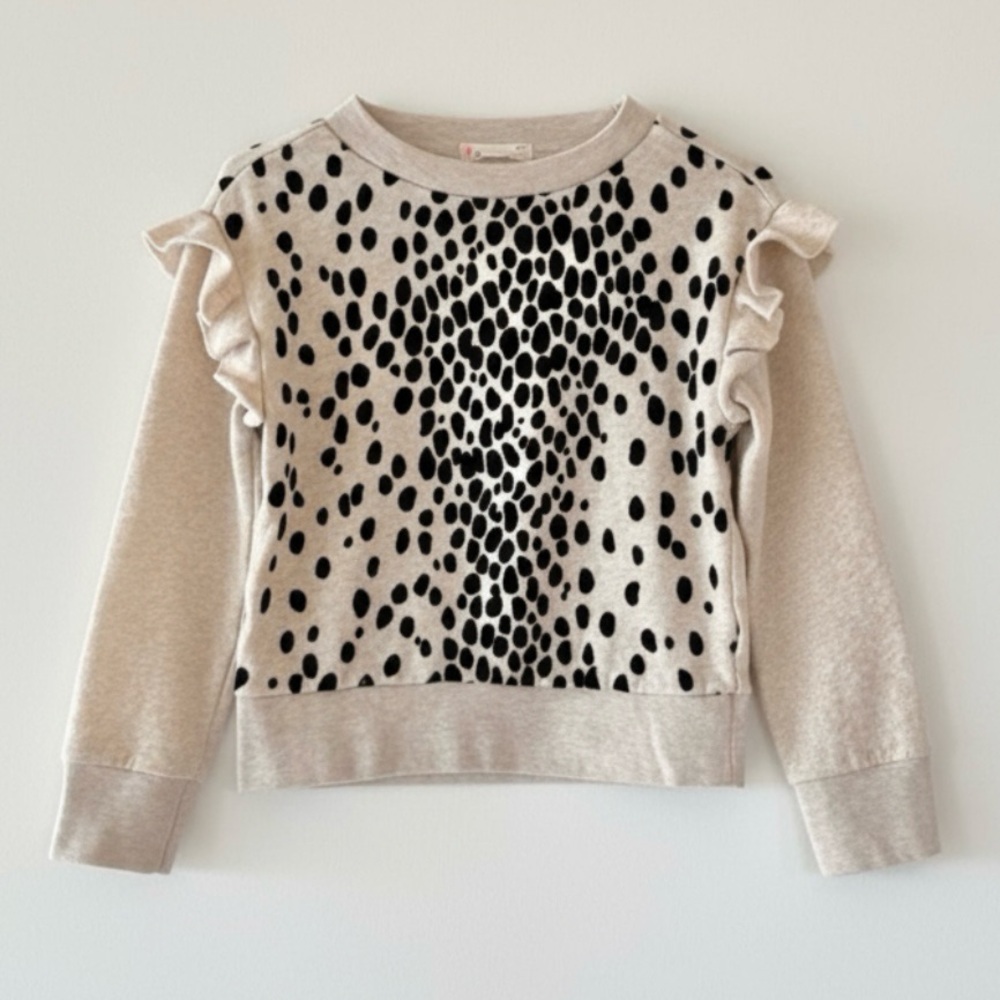 J.Crew Crewcuts Girls Leopard Print Ruffle Sweatshirt Cream Black Size 3